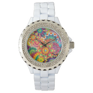 Funky Retro Pattern Abstract Bohemian Horloge