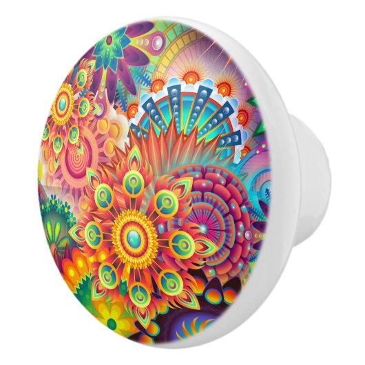 Funky Retro Pattern Abstract Bohemian Keramische Knop (Rechts)