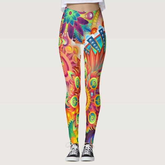 Funky Retro Pattern Abstract Bohemian Leggings (Voorkant)