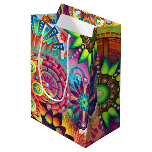 Funky Retro Pattern Abstract Bohemian Medium Cadeauzakje (Voorkant Gekanteld)