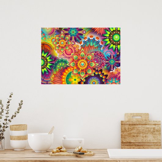 Funky Retro Pattern Abstract Bohemian Poster (Keuken)
