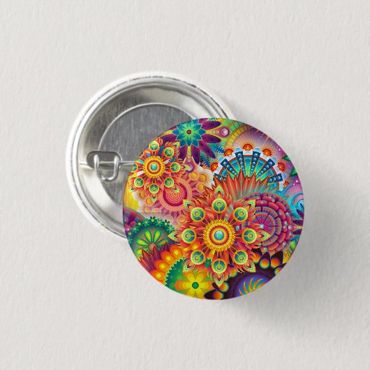 Funky Retro Pattern Abstract Bohemian Ronde Button 3,2 Cm (Voorkant /achterkant)