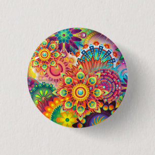 Funky Retro Pattern Abstract Bohemian Ronde Button 3,2 Cm