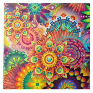 Funky Retro Pattern Abstract Bohemian Tegeltje