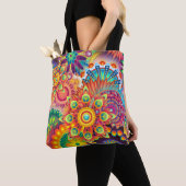 Funky Retro Pattern Abstract Bohemian Tote Bag (Dichtbij)