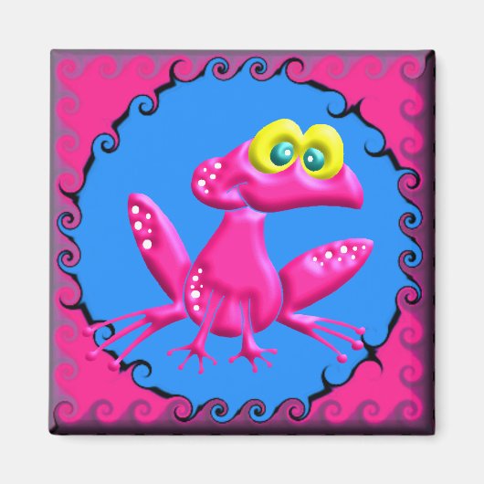 Funky Retro Pink Frog Magneet (Voorkant)