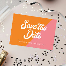 Funky Retro Pink Oranje Weddenschap bewaart de dat