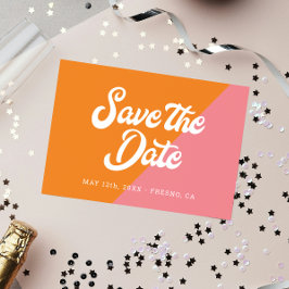 Funky Retro Pink Oranje Weddenschap bewaart de dat