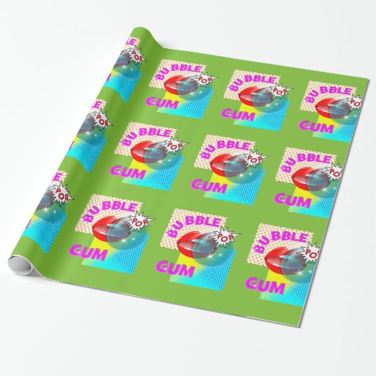 Funky Retro Pop Art Bubble Gum Lips Cadeaupapier (Uitgerold)