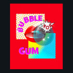 Funky Retro Pop Art Bubble Gum Lips Poster<br><div class="desc">Een leuke,  heldere en kleurrijke retro pop kunst inspireerde het design dat alleen maar poppen! Met grote rode lippen die een bellengomballon blazen op een halve toonachtergrond en een stripverhaal met de titel "pop". Schimmelige,  moderne wandkunst voor een jonge,  moderne kijk.</div>