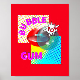 Funky Retro Pop Art Bubble Gum Lips Poster