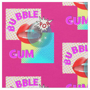 Funky Retro Pop Art Bubble Gum Lips Stof