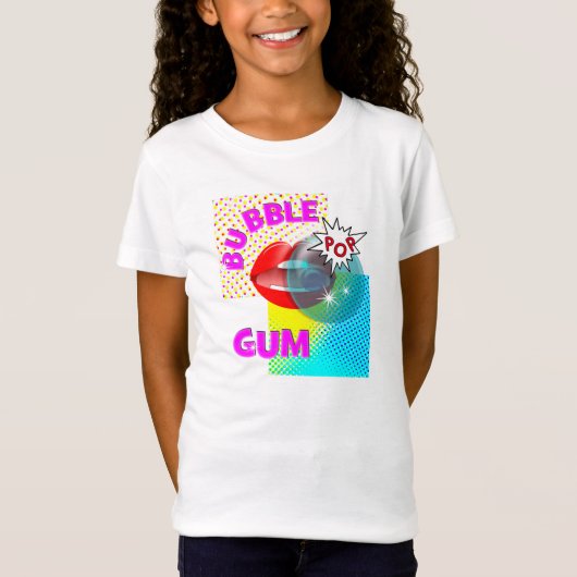Funky Retro Pop Art Bubble Gum Lips T-shirt (Voorkant)