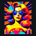 Funky Retro Pop Art Mode Poster<br><div class="desc">Breng het terug naar de tijd van vrede, liefde en bloemen kracht met deze verbluffende kunstschepping voor de pop. Een fascinerend psychedelisch meisje, dat een paar trendy zonnebrillen doneert, schijnt tegen de achtergrond van de iconische sterren en strepen. Met zijn gedurfde kleuren, retro groovy vibe, en het moderne kunstontwerp van...</div>