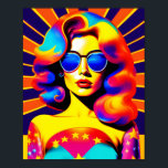 Funky Retro Pop Art Mode Poster<br><div class="desc">Breng het terug naar de tijd van vrede, liefde en bloemen kracht met deze verbluffende kunstschepping voor de pop. Een fascinerend psychedelisch meisje, dat een paar trendy zonnebrillen doneert, schijnt tegen de achtergrond van de iconische sterren en strepen. Met zijn gedurfde kleuren, retro groovy vibe, en het moderne kunstontwerp van...</div>