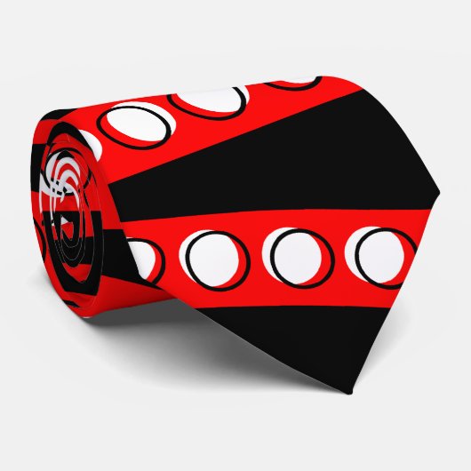 Funky Retro Red White, zwarte cirkels en stripes Stropdas (Opgerold)