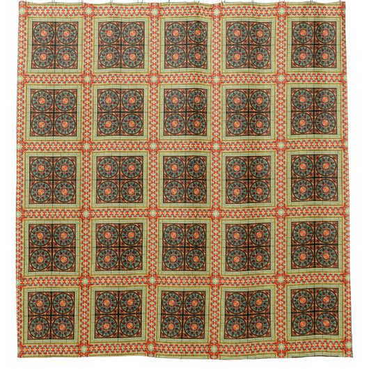 Funky Retro Square en Circle Tegel Pattern Douchegordijn (Voorkant)