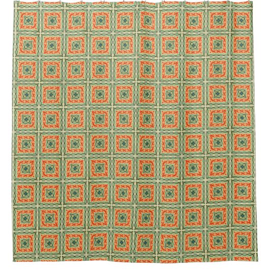 Funky Retro Square Tegel Pattern, Oranje and Green Douchegordijn (Voorkant)