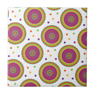 Funky Retro Style Flower en Spot Pattern Tegeltje