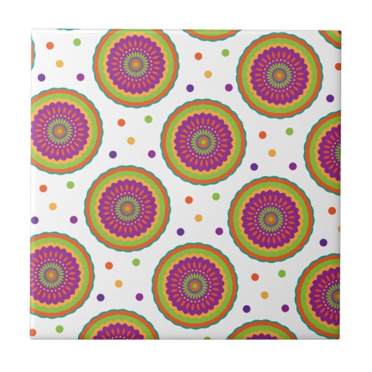 Funky Retro Style Flower en Spot Pattern Tegeltje (Voorkant)