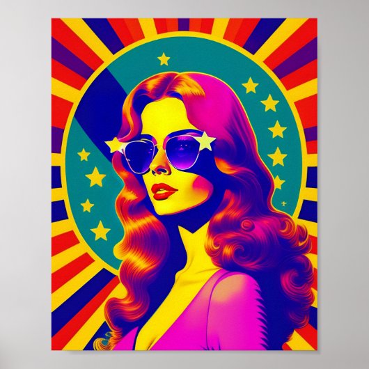 Funky Retro Sunglazen Pop Girl Poster (Voorkant)