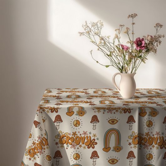 Funky Retro Tablecloth Brown & Blush Swirl Art Tafelkleed