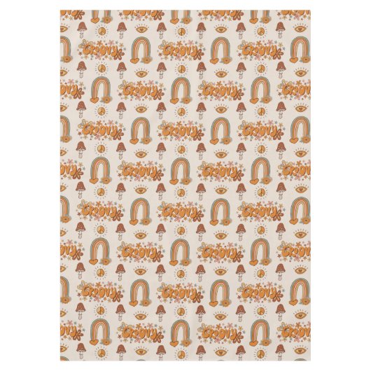 Funky Retro Tablecloth Brown & Blush Swirl Art Tafelkleed (Voorkant)