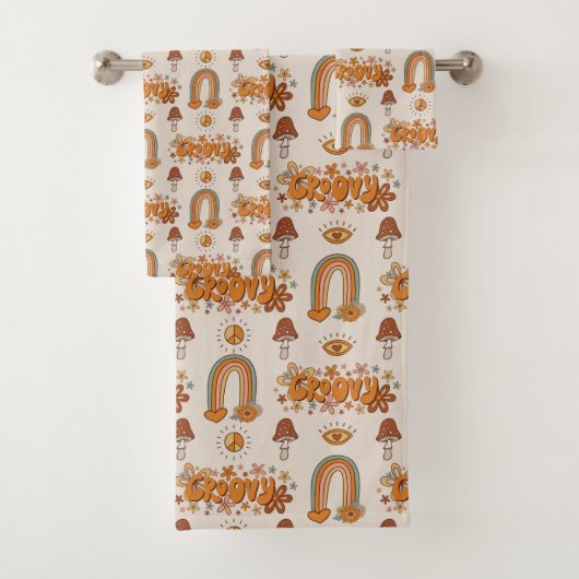 Funky Retro Towel Brown & Blush Groovy Design Bad Handdoek (Insitu)