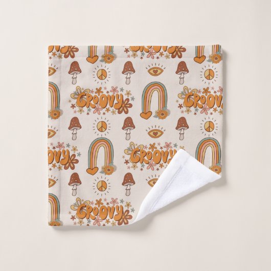 Funky Retro Towel Brown & Blush Groovy Design Bad Handdoek (Wasdoekje)