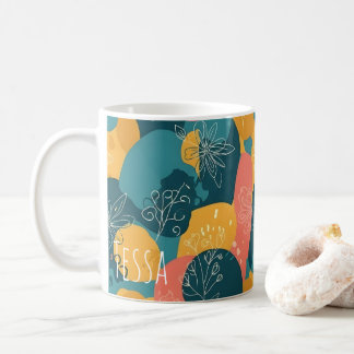 Funky Retro Turquoise en Geel Whimsical Kunst Koffiemok