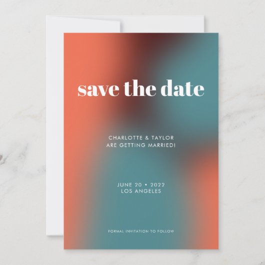 Funky Retro Turquoise Sinaasappel Gradient Bruilof Save The Date (Voorkant)