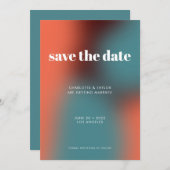Funky Retro Turquoise Sinaasappel Gradient Bruilof Save The Date (Voorkant / Achterkant)