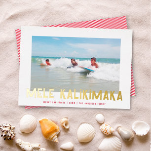 Funky Retro Type Hawaiian kerstfoto Gold Folie Feestdagenkaart