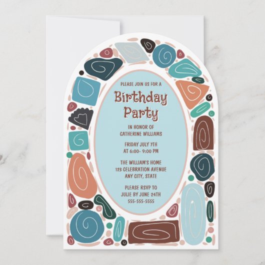 Funky Retro Verjaardag Uitnodiging Mid Century Mod (Voorkant)