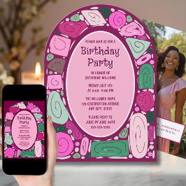 Funky Retro Verjaardag Uitnodiging Mid Century Mod