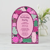 Funky Retro Verjaardag Uitnodiging Mid Century Mod (Staand voorkant)