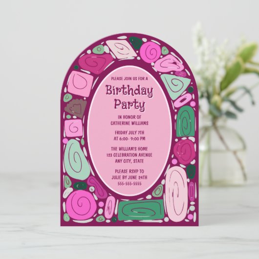 Funky Retro Verjaardag Uitnodiging Mid Century Mod (Staand voorkant)