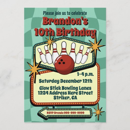 Funky Retro Vibes Tween Bowling Birthday Kaart (Voorkant)