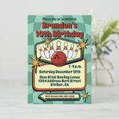 Funky Retro Vibes Tween Bowling Verjaardag Kaart (Staand voorkant)