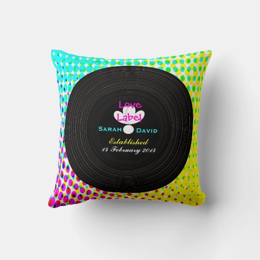Funky Retro Vinyl Record Theme Wedding Gift Kussen (Achterkant)