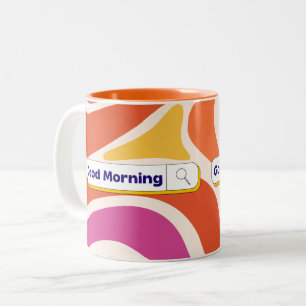 Funky Retro Wave Pattern Good Morning Zoekbalk M Tweekleurige Koffiemok