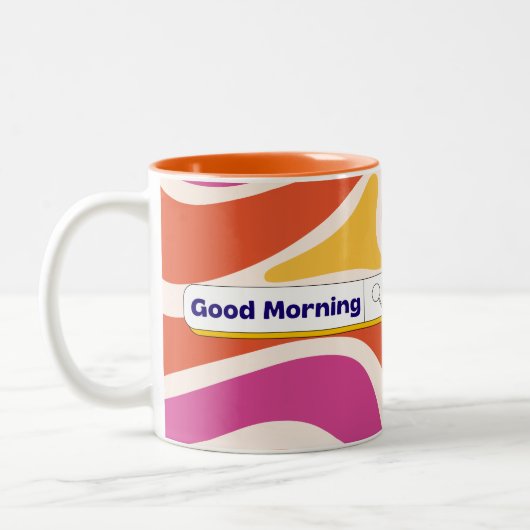 Funky Retro Wave Pattern Good Morning Zoekbalk M Tweekleurige Koffiemok (Links)