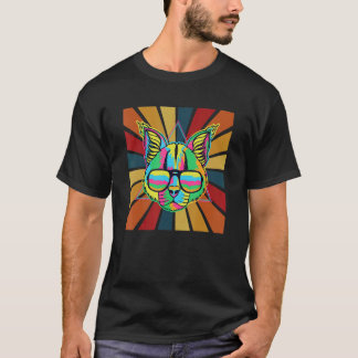 Funky Retro Wilde Kat Met Zonnebril Kleurrijk Desi T-shirt