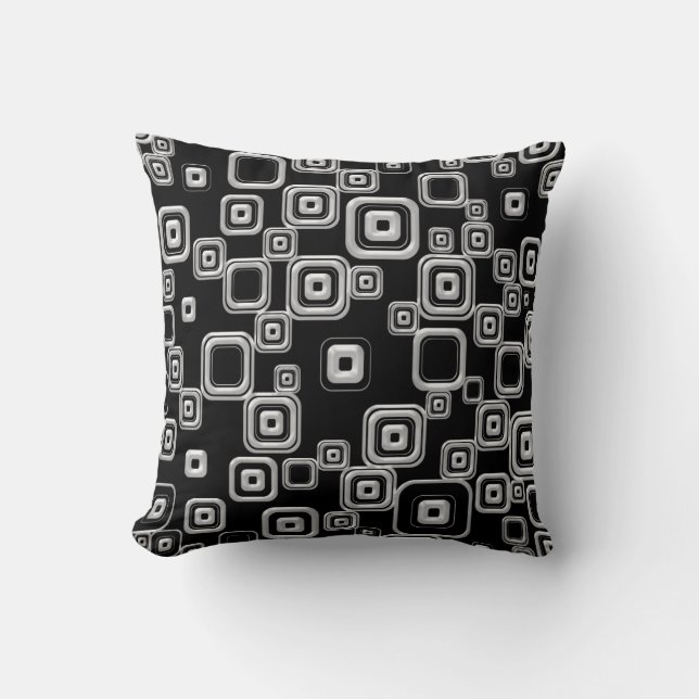 Funky Retro Zwart en Wit Patroon Kussen (Voorkant)