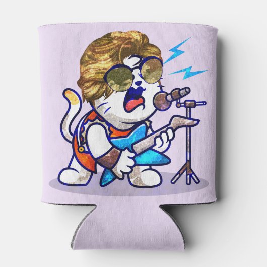 Funky Rockstar Cat - Cool Music Lover Kat Blikjeskoeler (Achterkant)