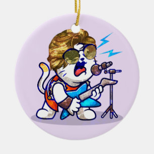 Funky Rockstar Cat - Cool Music Lover Kat Keramisch Ornament