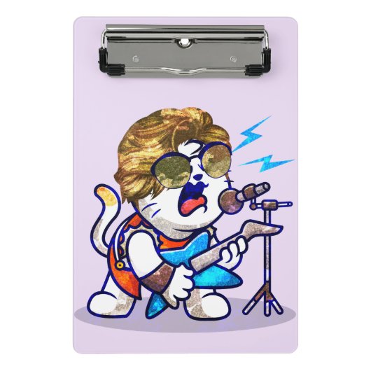 Funky Rockstar Cat - Cool Music Lover Kat Mini Klembord (Voorkant)