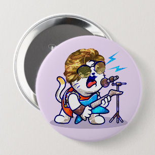 Funky Rockstar Cat - Cool Music Lover Kat Ronde Button 4,0 Cm