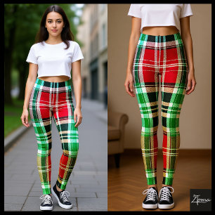 Funky Rood Groen Blauw Geel Plaid Leggings