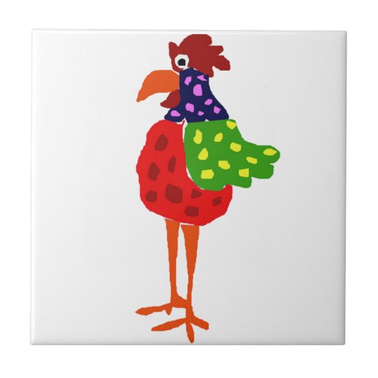 Funky Rooster Folk Art Design Tegeltje (Voorkant)